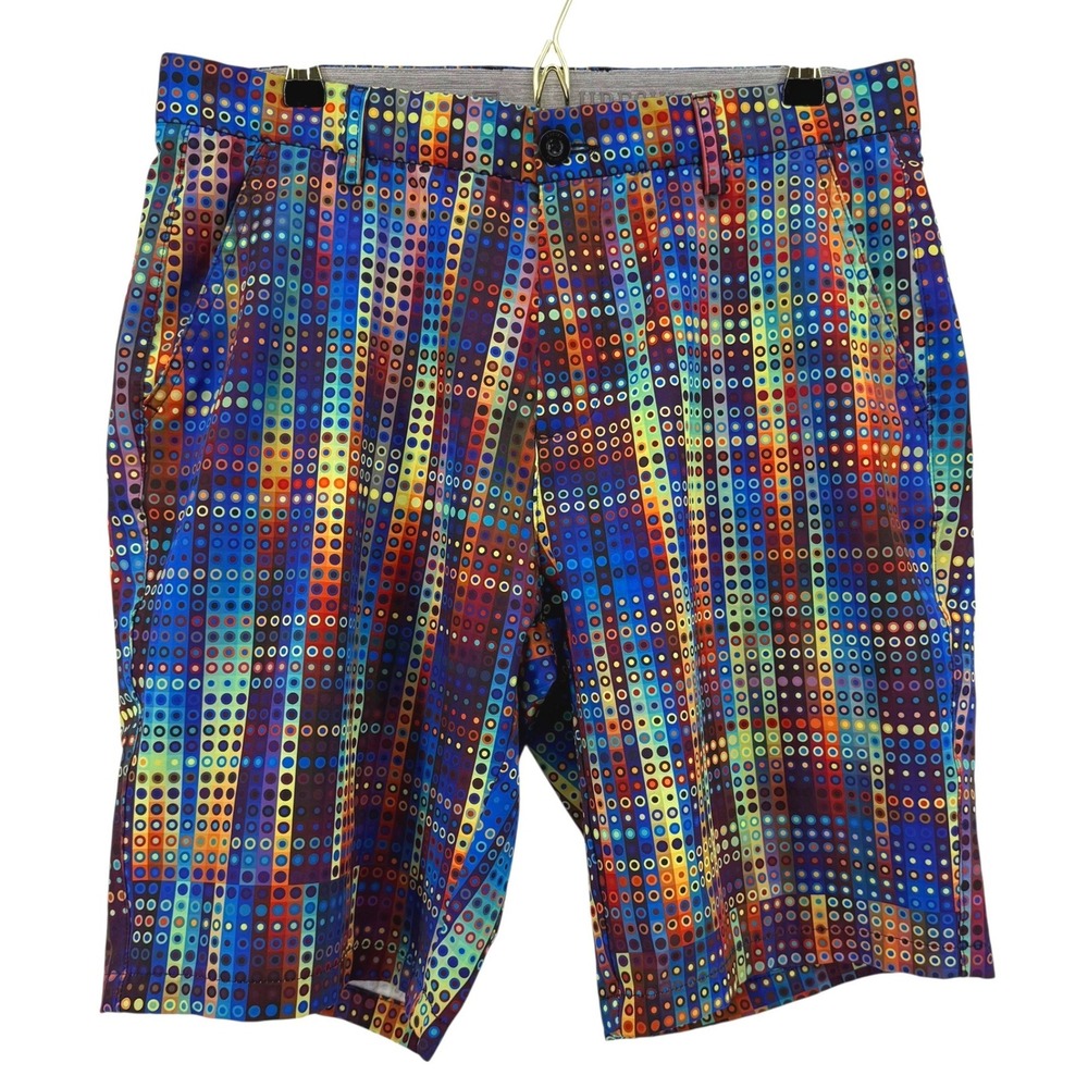 Hreski Mens Golf Shorts Size 32 Multi Color Geometric Dot Stripe Performance